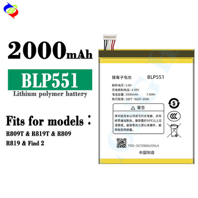 Lithium-ion lithium-polymer batterijen BLP551 2000mAh 3.8V Voor OPPO R819 R809T R819T R809 Vervangende mobiele telefoonbatterij
